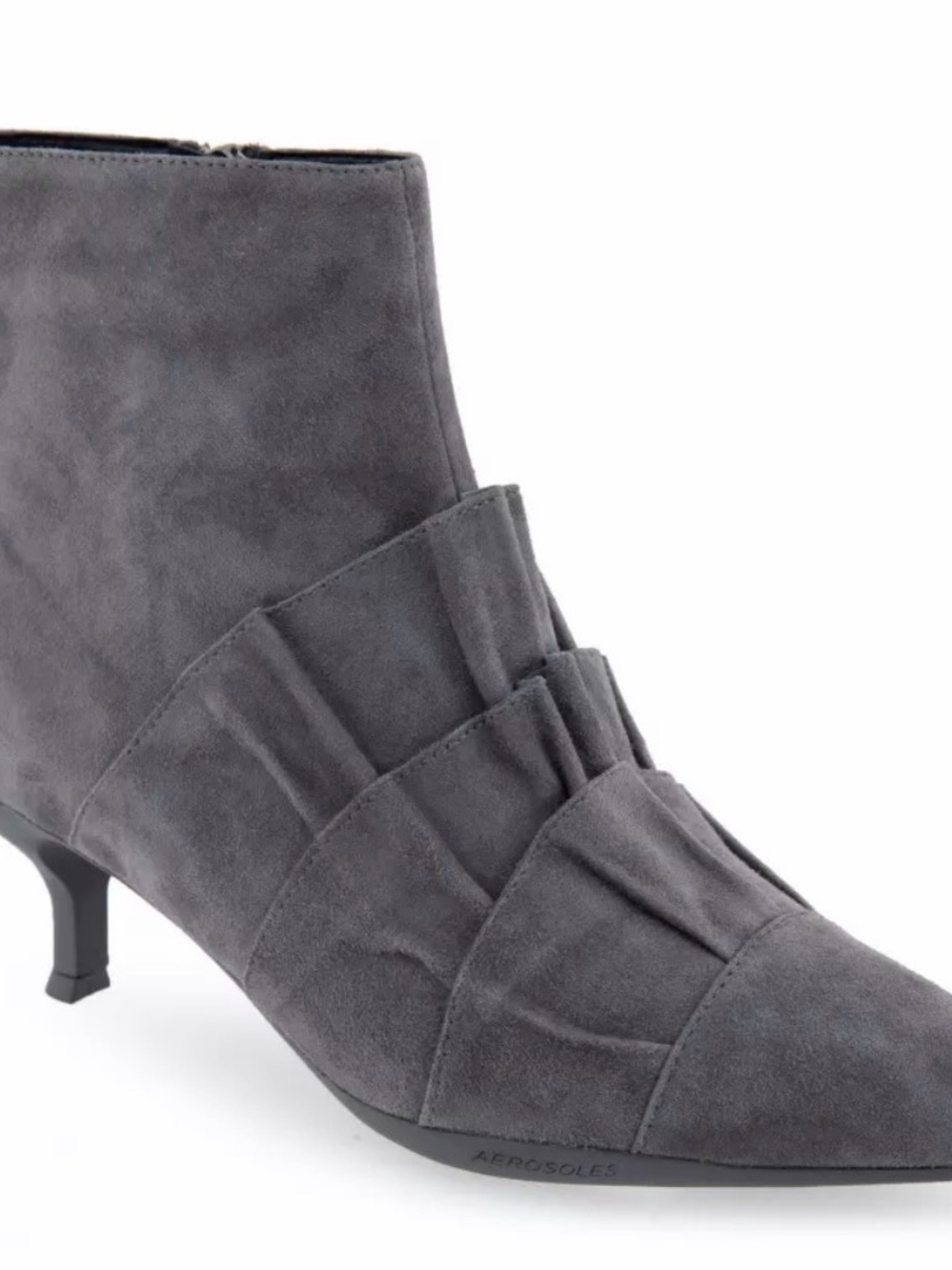 NWT AEROSOLES Gray Suede Pointed-Toe Kitten-Heel Ankle Bootie 7.5